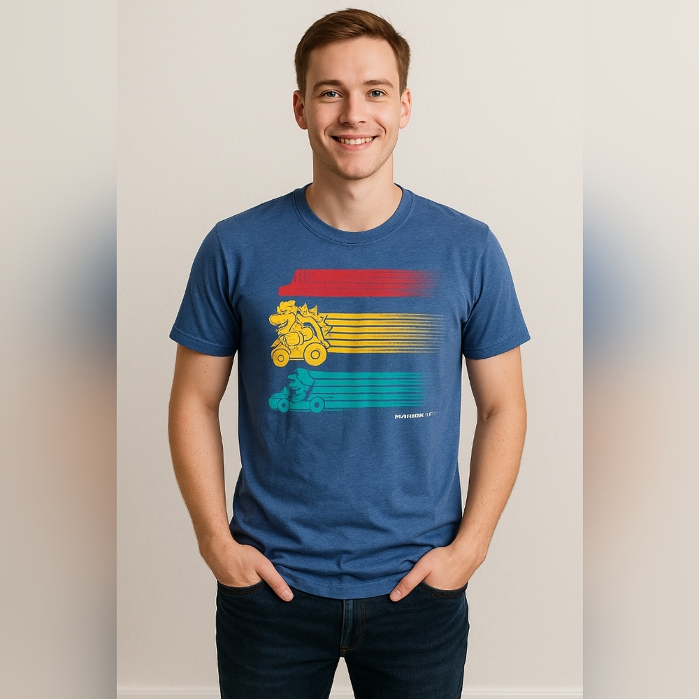 - M6) Mario Kart Blue Graphic Tee - Size L